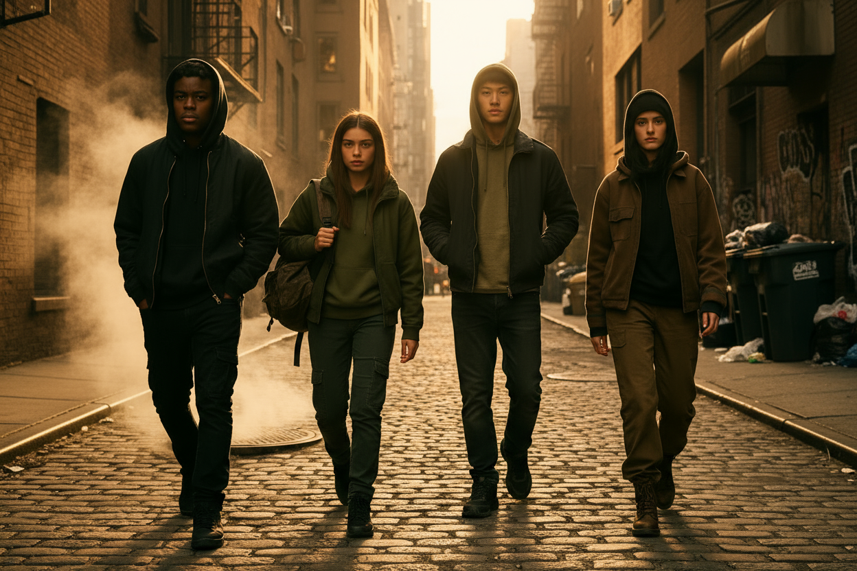 Young Adults Walking Through City Streets